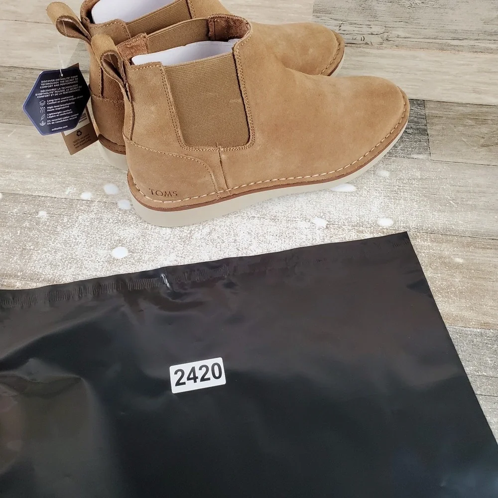 Toms Skyline Men Chelsea Boots Sz 7 Comfort Toffee Suede Round Toe Pull On Ankle